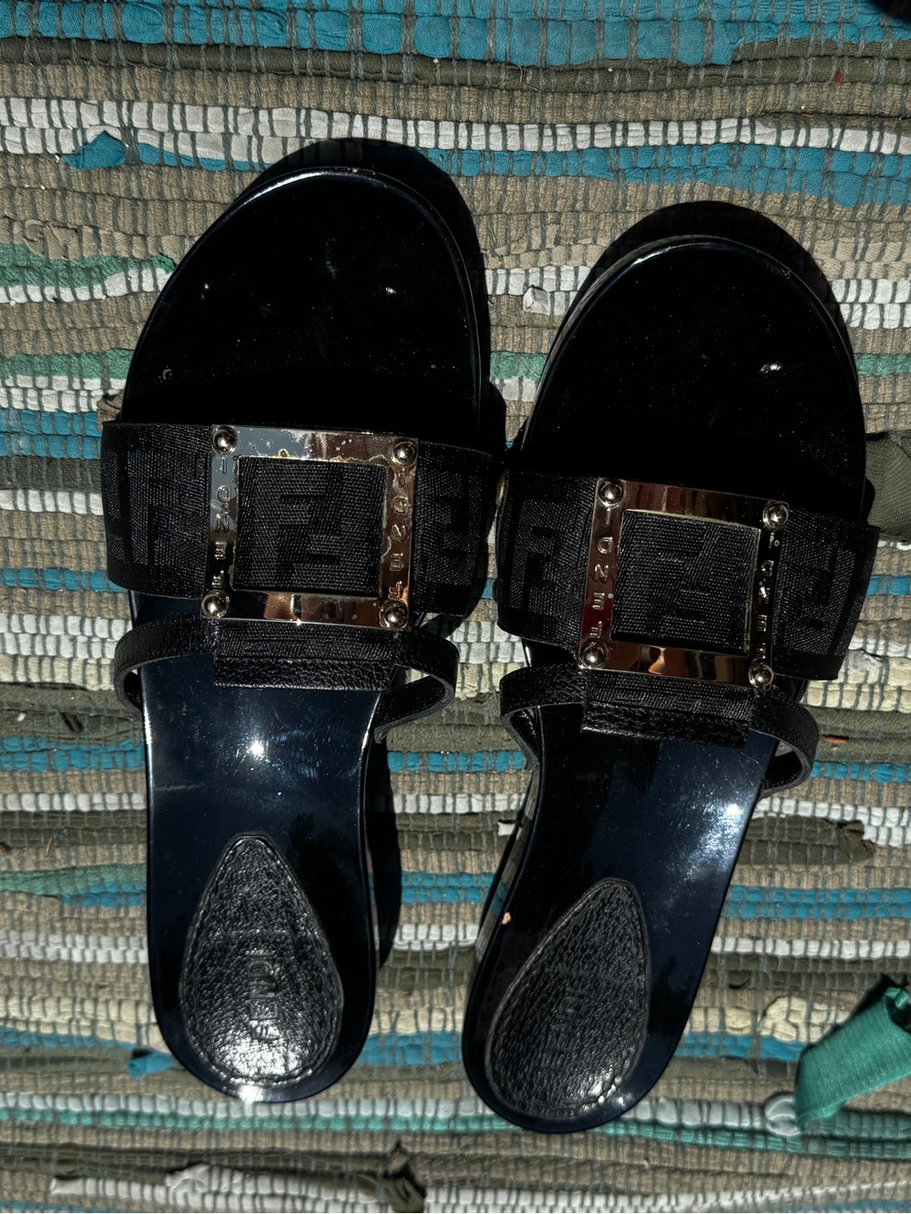 Y2K Vintage Fendi Black Wooden slide sandals Sz 38 1/2 - Picture 3 of 8